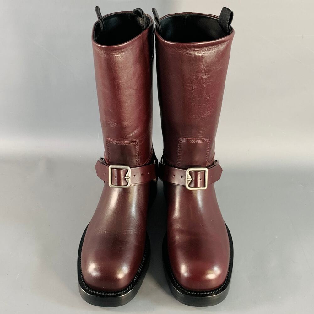 BURBERRY Size 9.5 Burgundy Leather Calf High Pull On Harness Boots - Picture 4 of 9